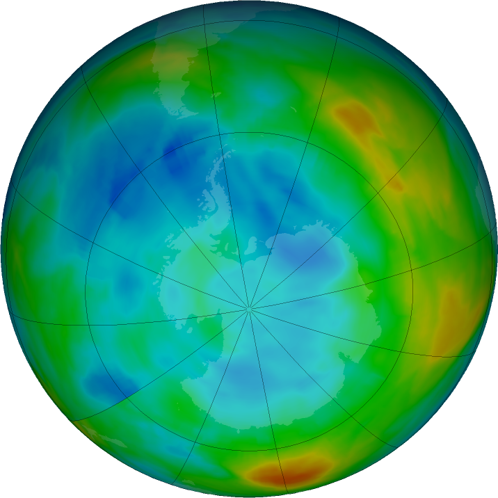 Antarctic ozone map for 21 July 2019
